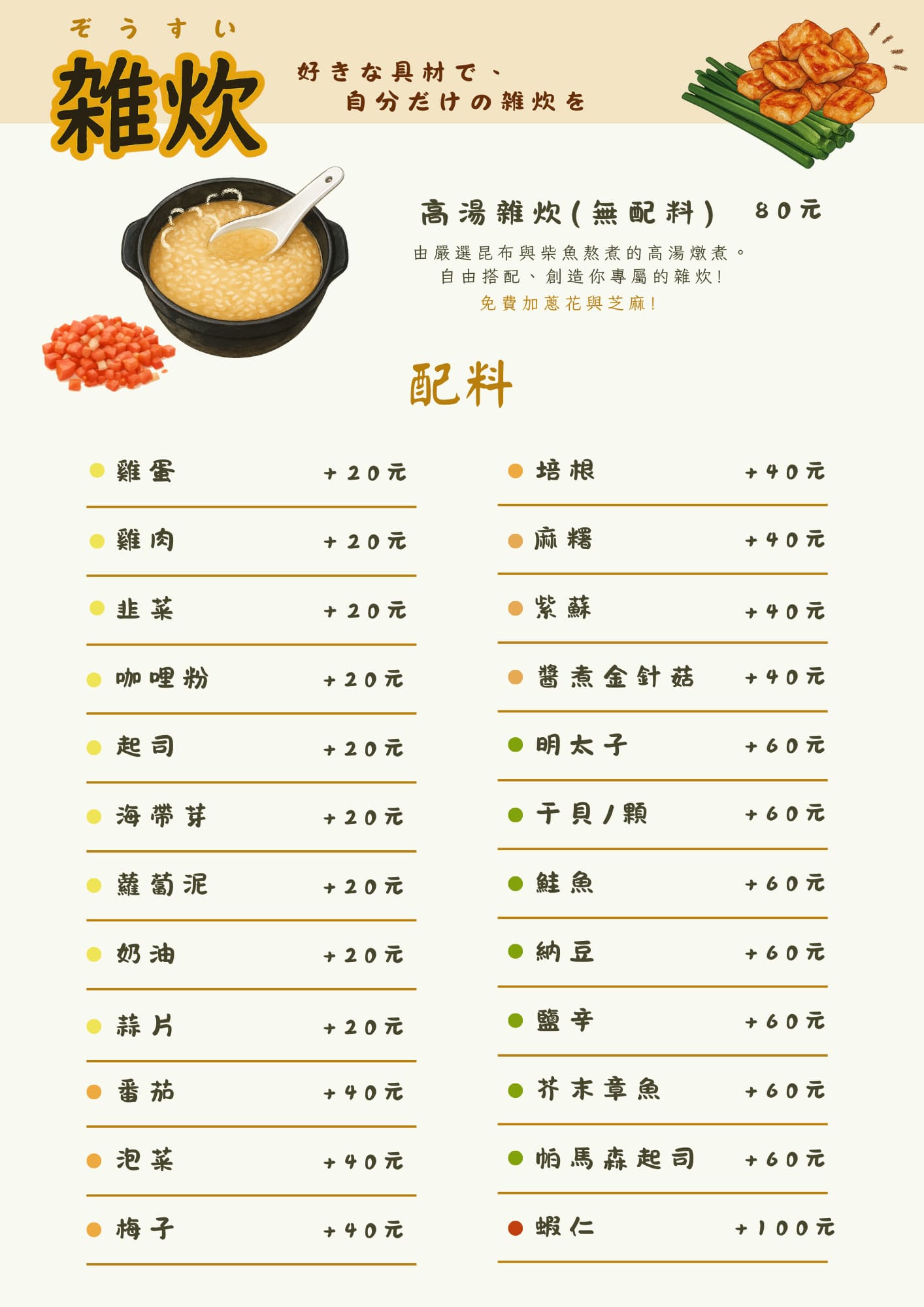 雜炊菜單